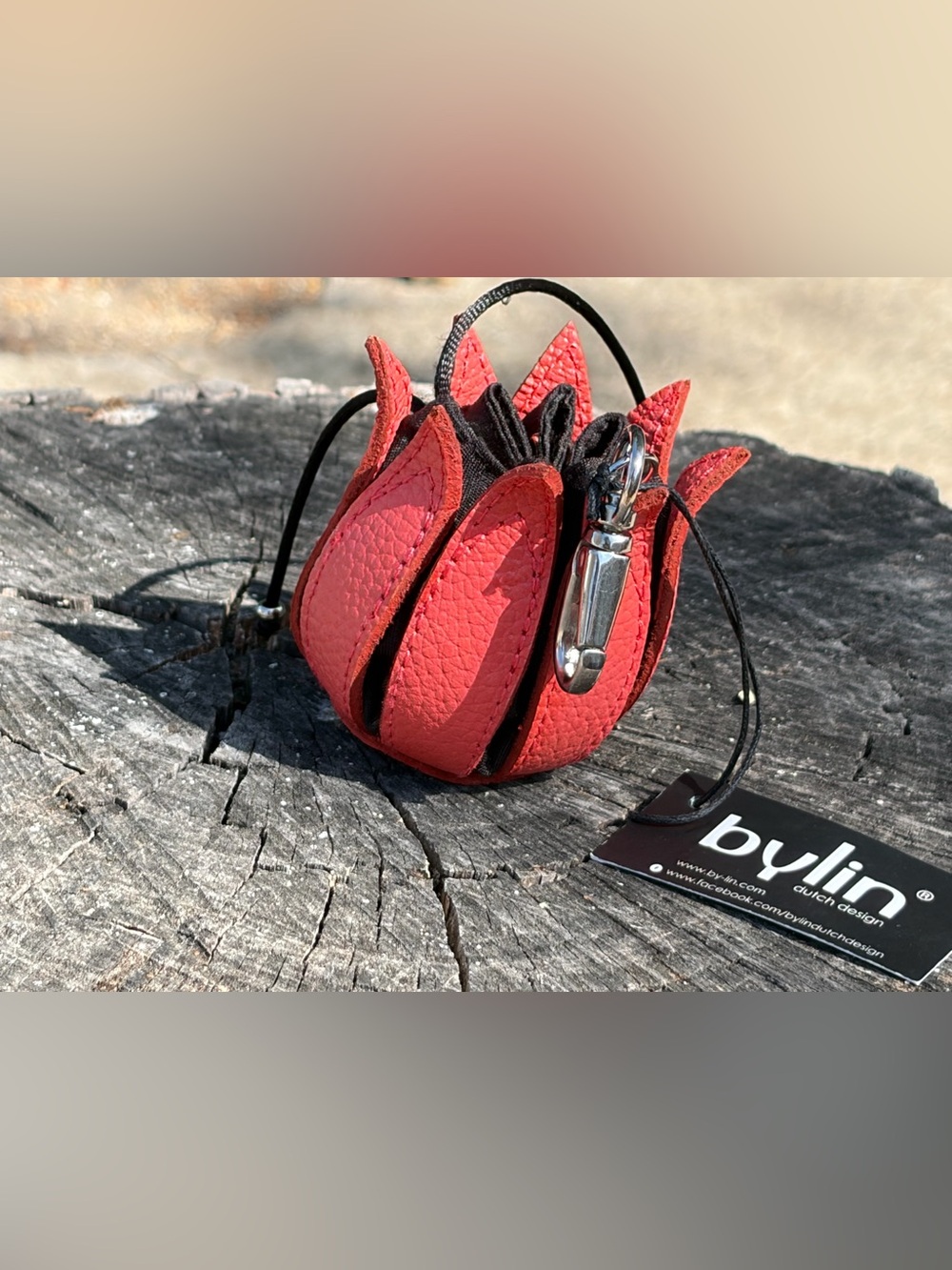 Small Red Petal Drawstring Mini Bag with Clip